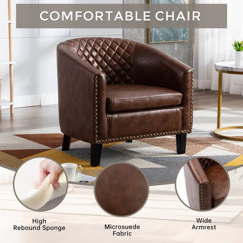 Club Chairs with nailheads and solid wood legs - Brown Leather