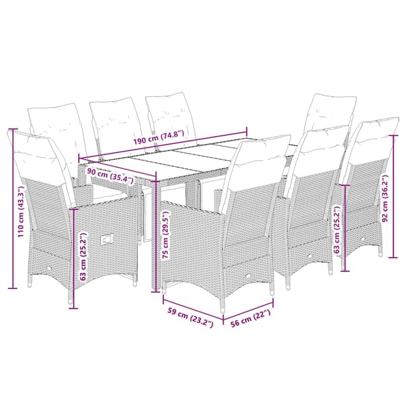 vidaXL Patio Dining Set with Cushions Outdoor Table and Chairs Bistro Set Black