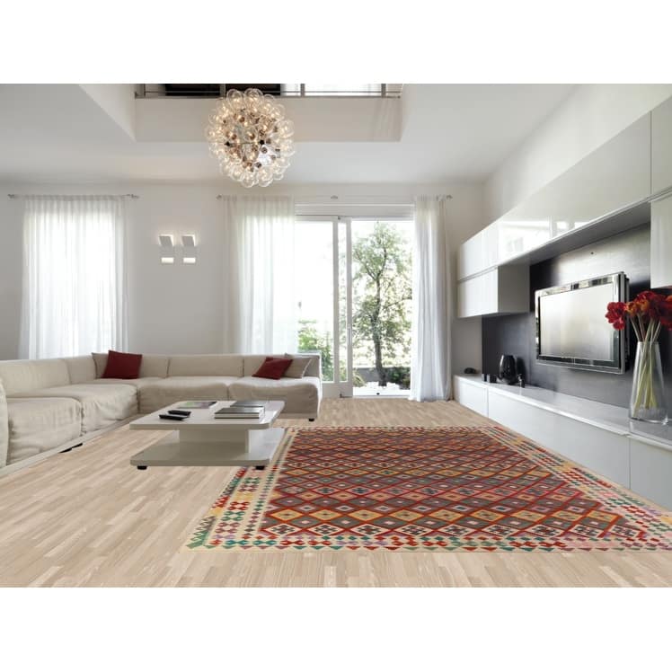 Trellis Kilim Oriental Large Rug Hand-Woven Wool Carpet - 10'3"x 16'2"
