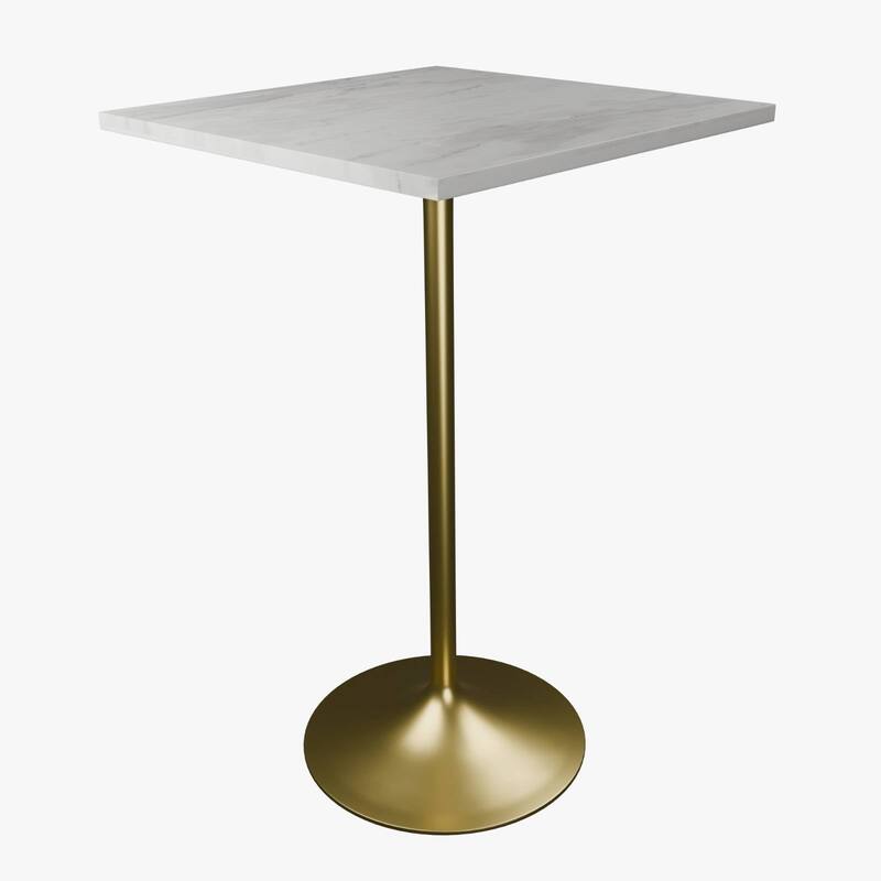 LeisureMod Verve Square Bar Dining Table with White Resin TableTop and Gold Steel Base for Kitchen & Dining Room