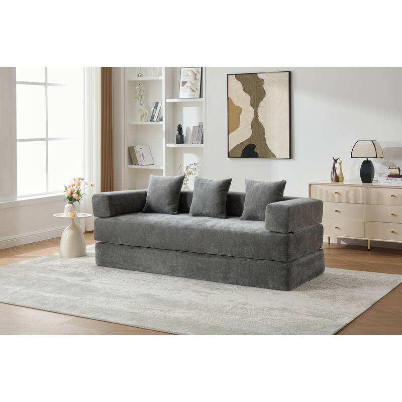 Queen Foldable Sofa Bed, 6-in-1 Convertible Sleeper Sofa with Mattress, Chaise Lounge Loveseat with Removable Cover