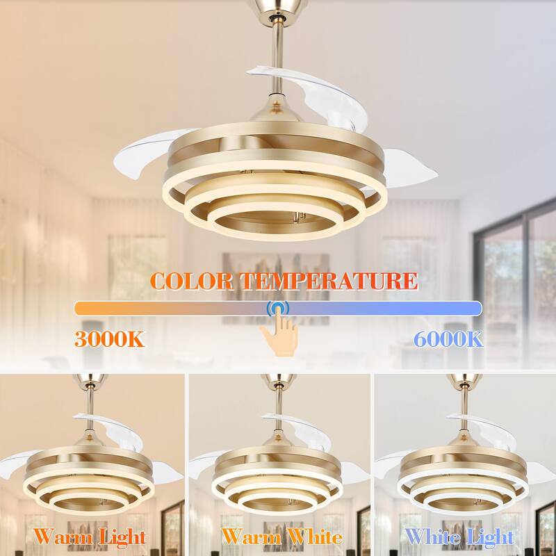 Bella Depot 42" Modern Retractable DIY Shape Ceiling Fan with Remote, 6-Speed Reversible Ceiling Fan with LED Light