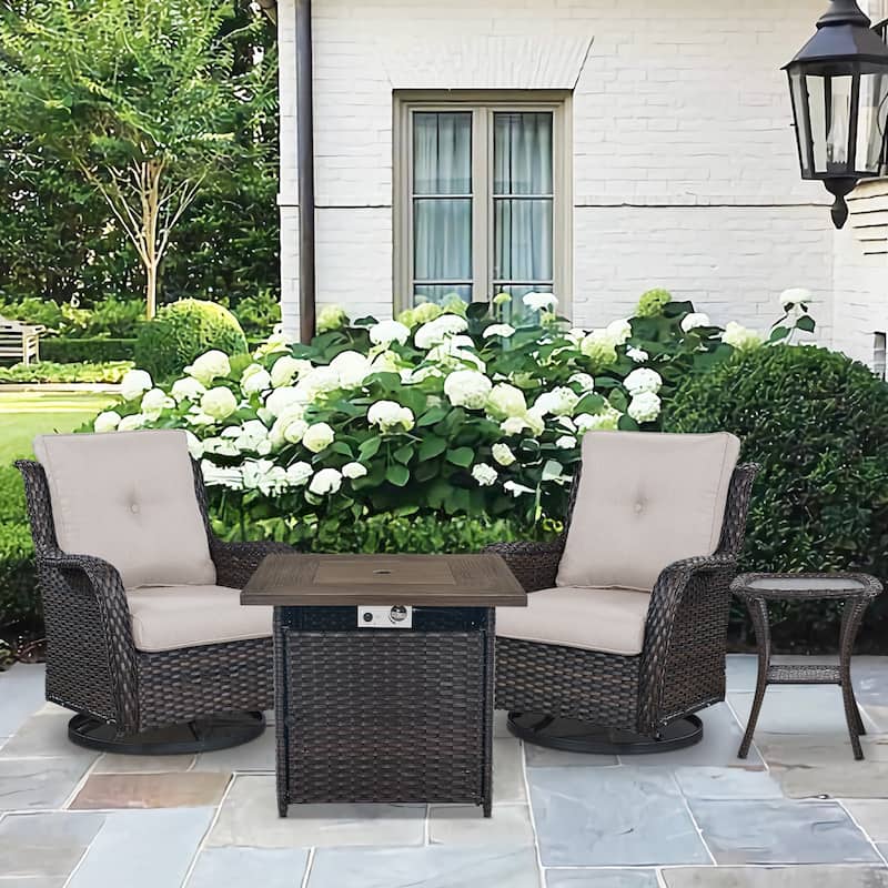 Pocassy Patio Fire Pit Table with Swivel Chair Side Table - Brown - Biege