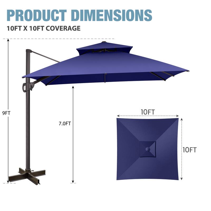 VredHom 10x10 FT Outdoor Patio Cantilever Offset Umbrella 360 degrees Rotation