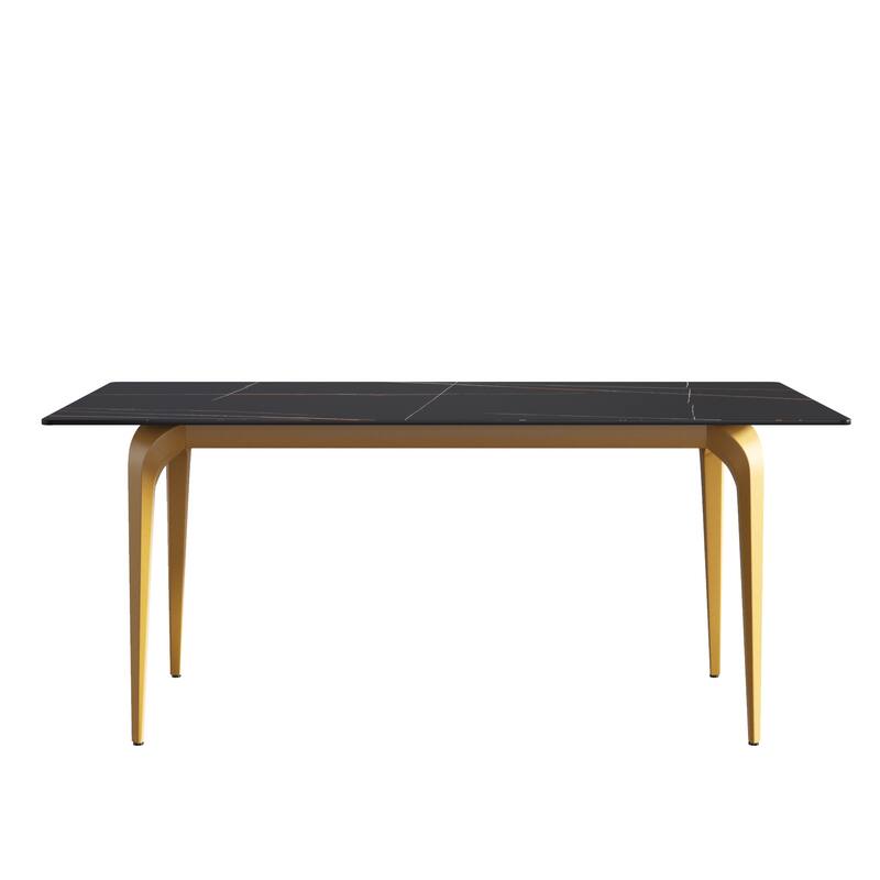 71" Modern Simply Marble Dining Table, Rectangular Sintered Stone Top and Carbon Steel legs