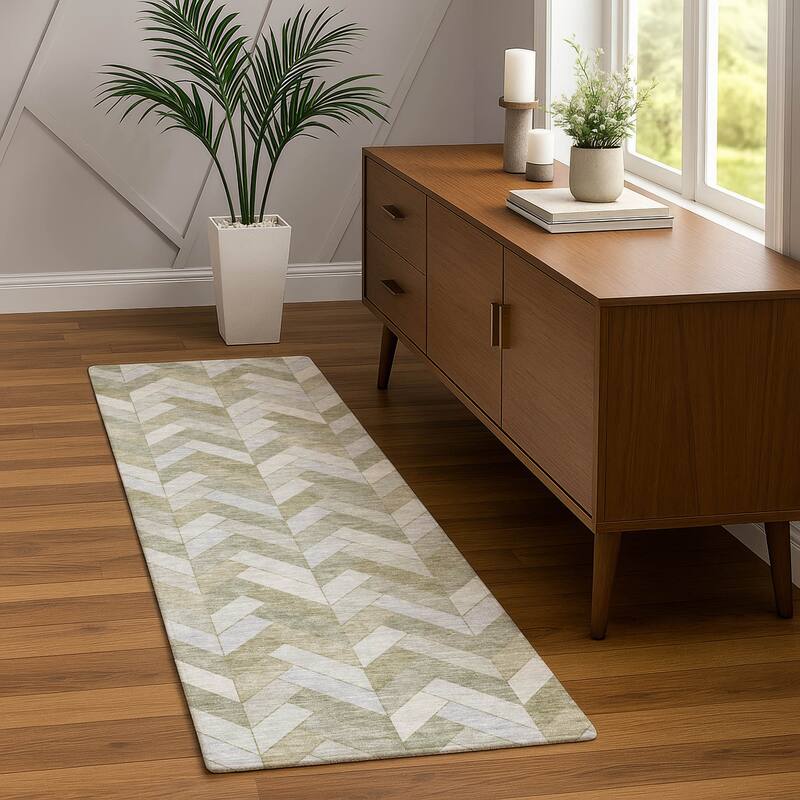 Machine Washable Indoor/ Outdoor Modern Chevron Chantille Rug