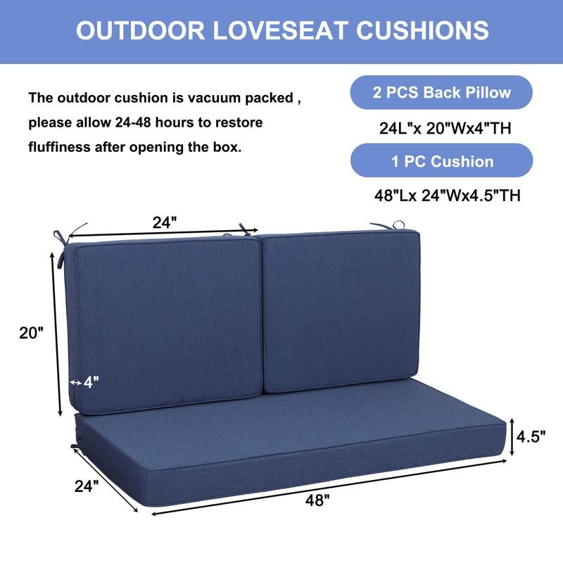 Outdoor Loveseat Cushion Set (Set of 1 Seats,48x24in, 2 Backs,24x18in )