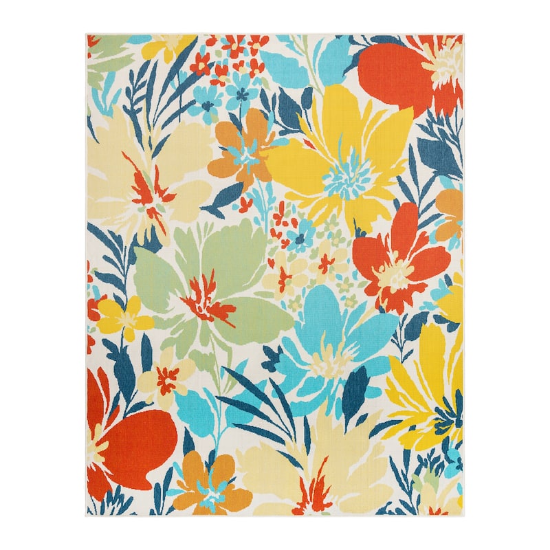 Gertmenian Ziesta Modern Bold Fruit Floral Multicolored UV Protected Polypropylene Flatweave Indoor/ Outdoor Area Rug Collection