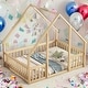 preview thumbnail 2 of 49, Wood House-Shaped Full Floor House Bed with Fence,Guardrails,Kids and Baby