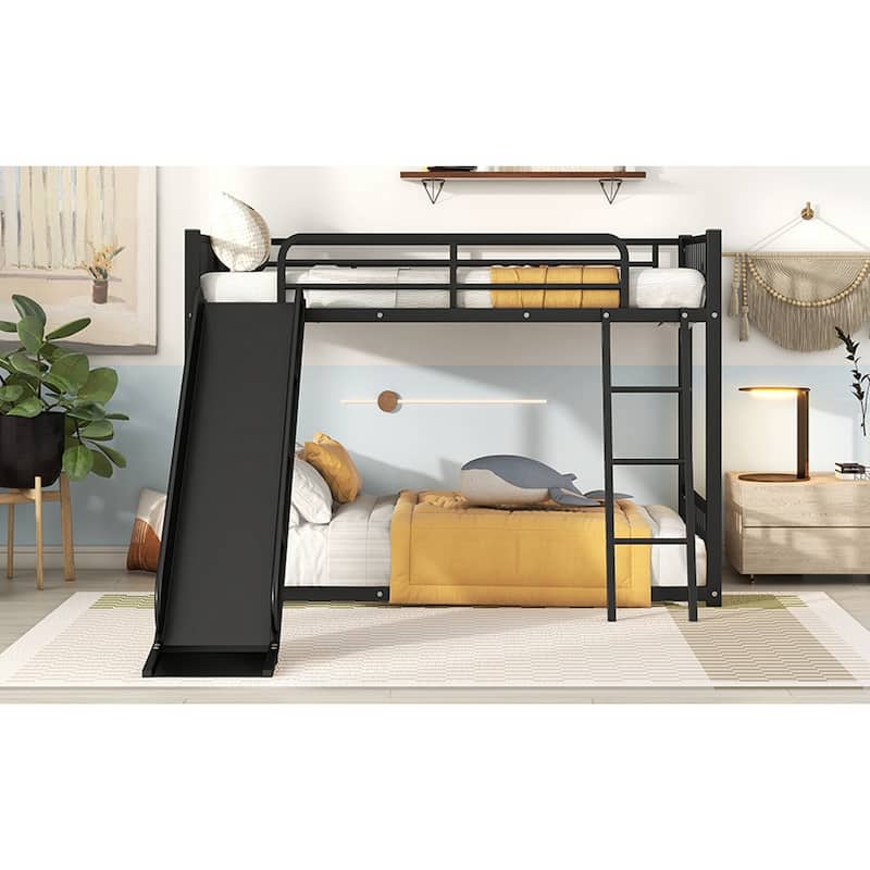 Metal Bunk Bed with Slide - Black