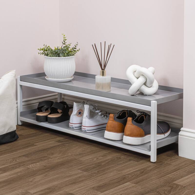 happimess Industrial Compact 10.75" 6-Pair 2-Tier Iron Shoe Rack