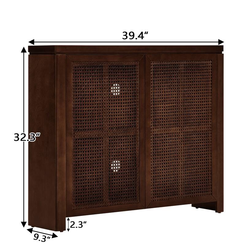 39.4" Mid-Century Modern Rattan Sideboard Buffet Cabinet with Outlet Holes, Retro Credenza Storage