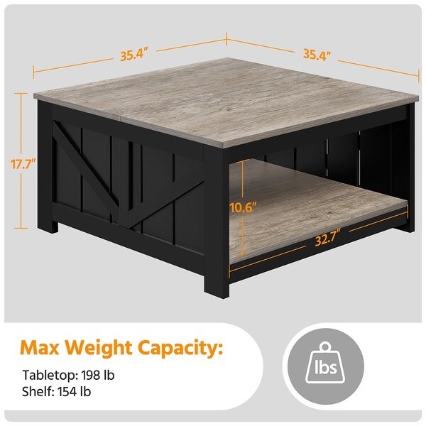 Yaheetech Square Coffee Table with Storage, Gray - 35.4