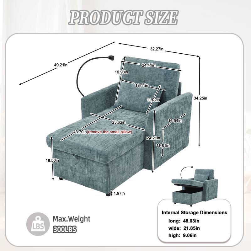 Multifunctional Lazy Person Sofa Recliner Can Be Stored Storage Backrest With Cell Phone Bracket Chenille Single Leisure Chair