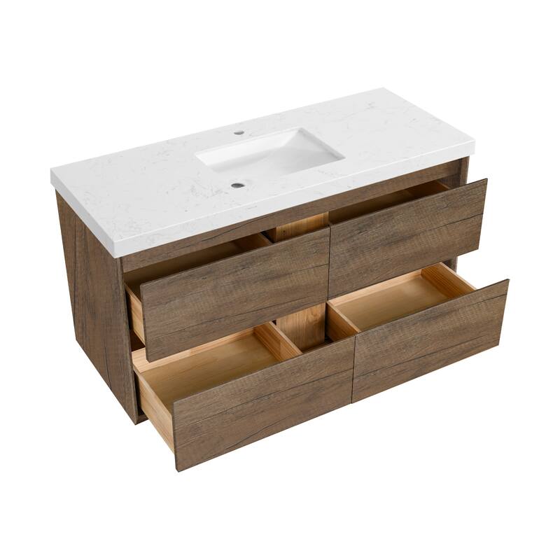 NebulaSky 24/ 30/ 36/ 48 in Wall Mounted Single Sink Bathroom Vanity with Engineered Stone Top Combo Cabinet Vanity Set
