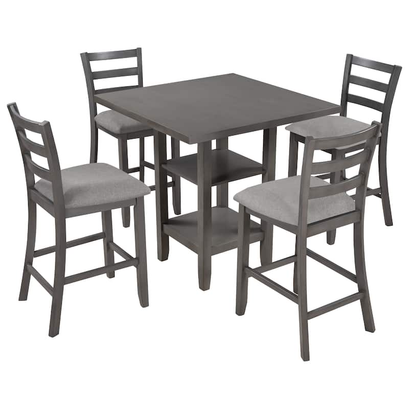 5-Piece Wooden Dining Set with Padded Chairs and Storage Shelving