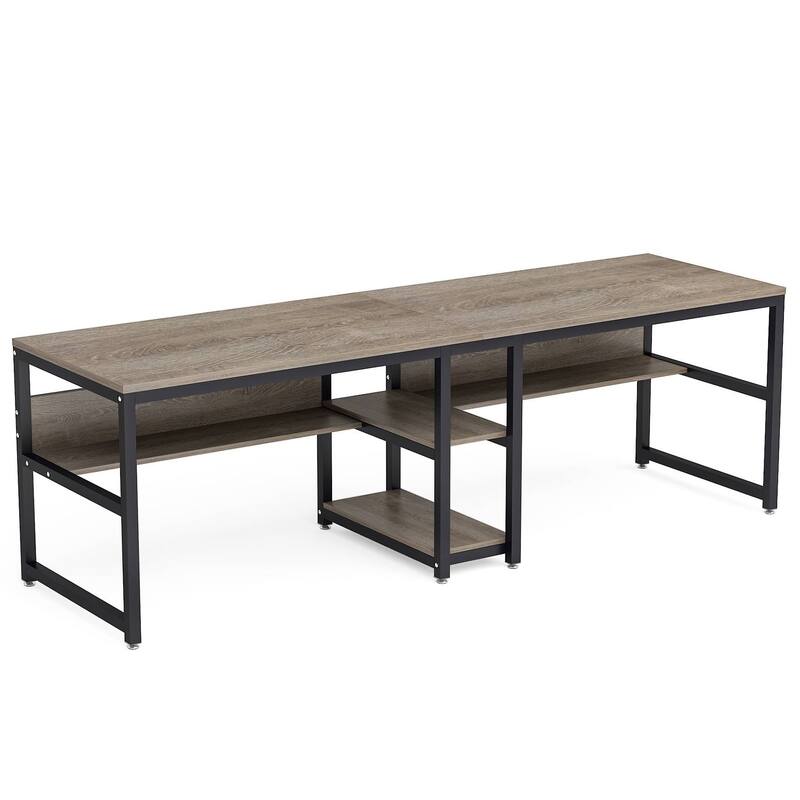 Two Person Desk with Bookshelf, Double Office Desk