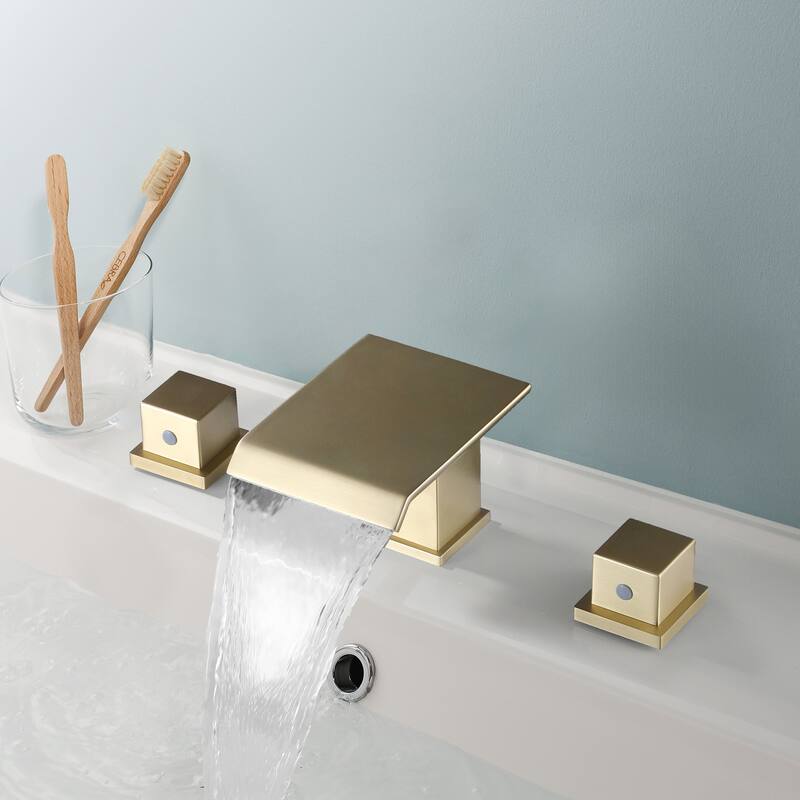 3.6"H Solid Brass Widespread 2-Handle Bathroom Waterfall Sink Faucet