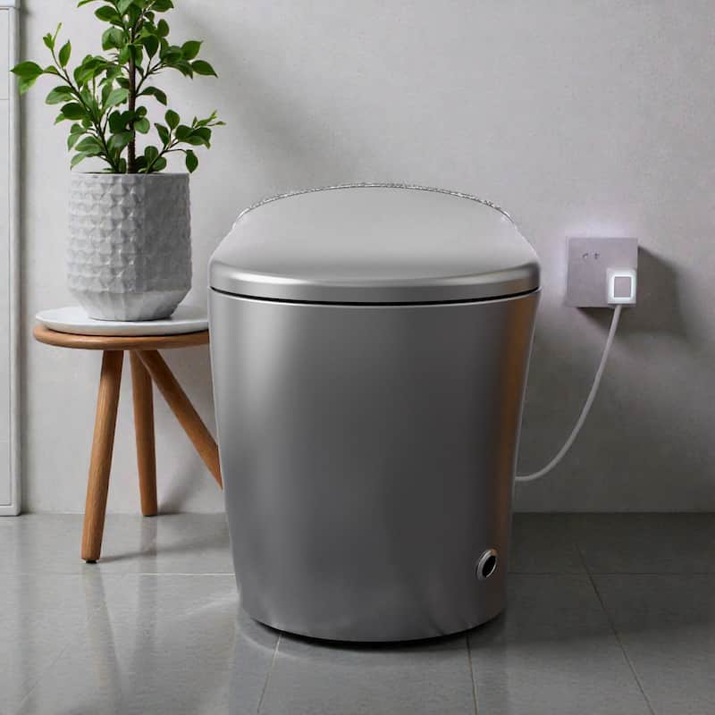 Elongated Smart Toilet with Built In Bidet. Tankless Design. Auto Open Close Seat. Foot Sensor. Warm Water Dryer