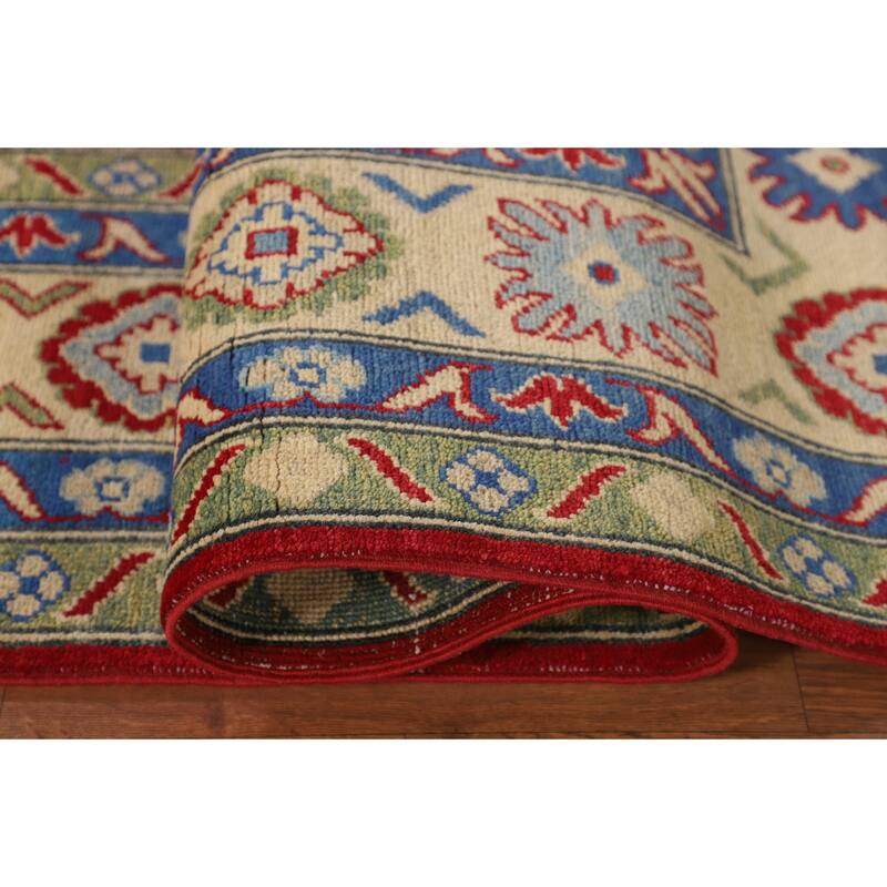 Geometric Red Kazak Oriental Area Rug Living Room Handmade Wool Carpet - 6'7" x 9'10"