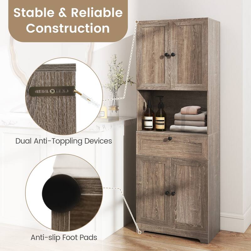 Gymax 67.5'' Kitchen Pantry Cabinet w/4 Doors 1 Drawer Open Countertop