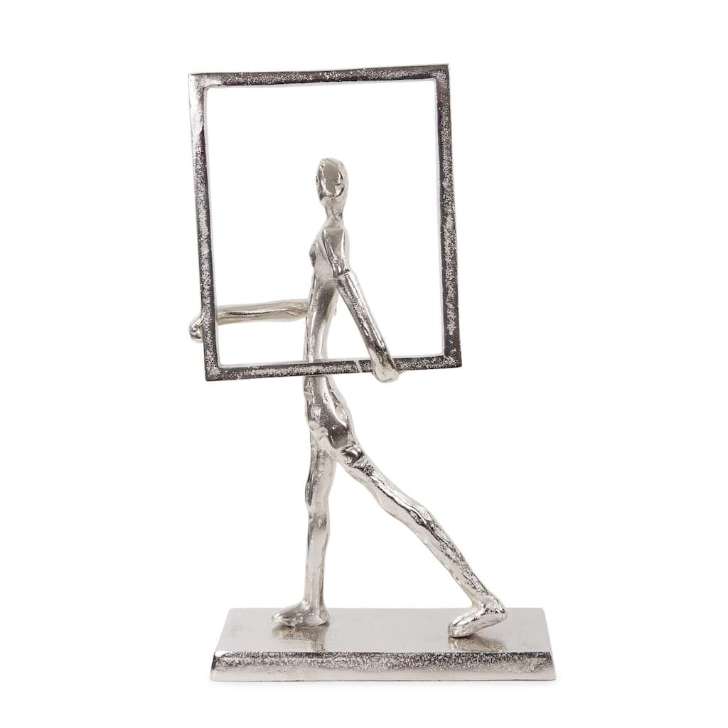 Rough Nickle Man w/Square Frame Sculpture - 12H x 5W x 5D