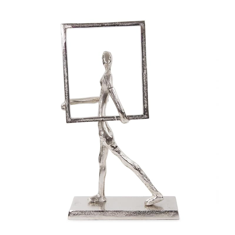 Rough Nickle Man w/Square Frame Sculpture - 12H x 5W x 5D