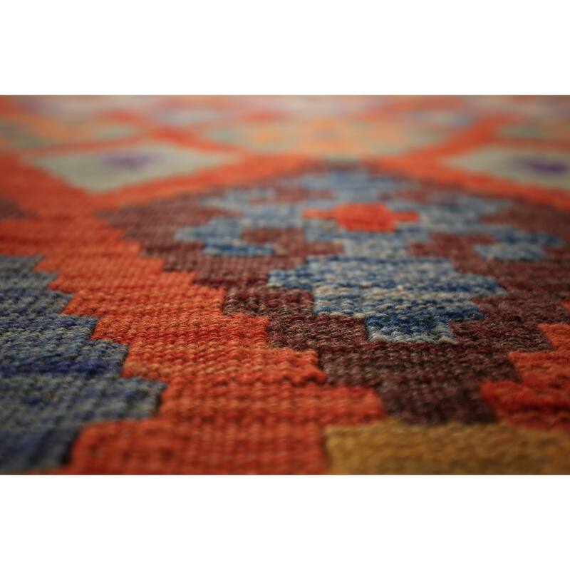 Orange Trellis Kilim Oriental Area Rug Hand-Woven Wool Carpet - 6'2" x 9'10"