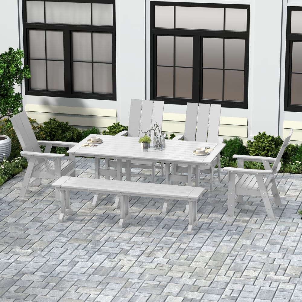 Shoreside 6-Piece Rectangular Poly Eco-Friendly All Weather Outdoor Dining Set with Bench