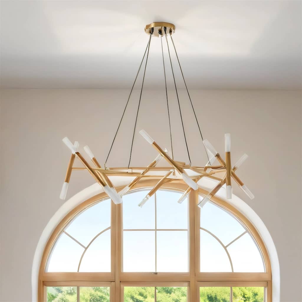 41" Modern Chandelier with Branch Design, Frosted Tubes & Black Cords