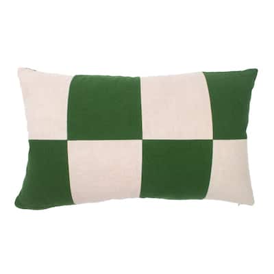 Jiti Indoor Modern Contemporary Bi-color Checkered Patchwork Pattern Dyed Linen Decorative Rectangle Lumbar Pillows Cushions