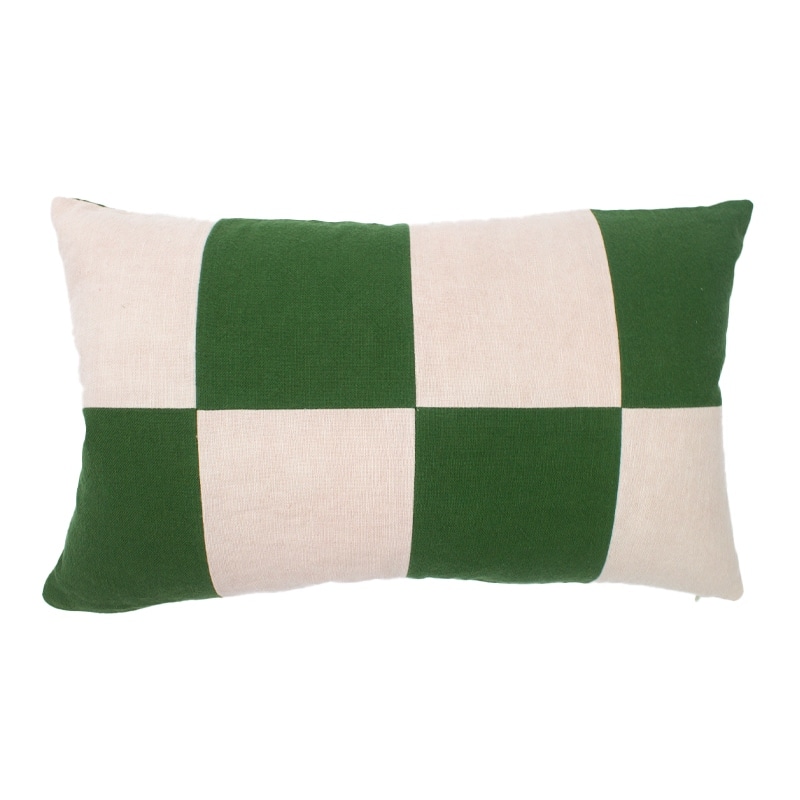 Jiti Indoor Modern Contemporary Bi-color Checkered Patchwork Pattern Dyed Linen Decorative Rectangle Lumbar Pillows Cushions