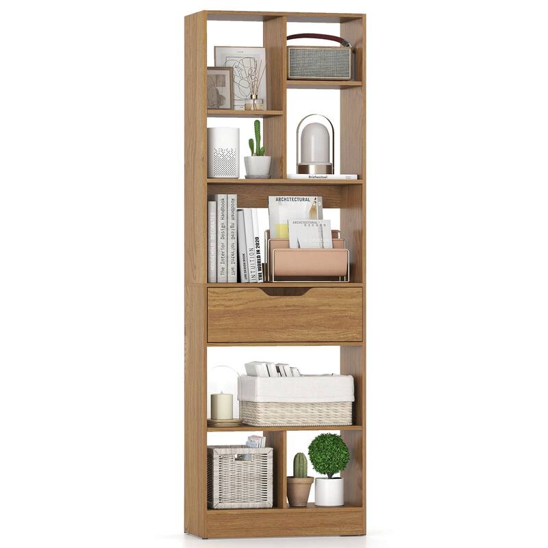 Costway 1/2 PCS 61” Bookcase with Drawer, 8 Open Cubes, Anti-toppling - See Details - Natural-1 PCS