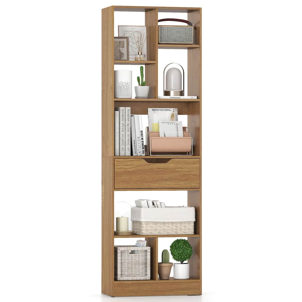 Costway 1/2 PCS 61” Bookcase with Drawer, 8 Open Cubes, Anti-toppling - See Details