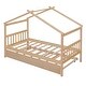 preview thumbnail 5 of 43, Twin Size Wooden House Bed with Twin Trundle with Roof for Kids