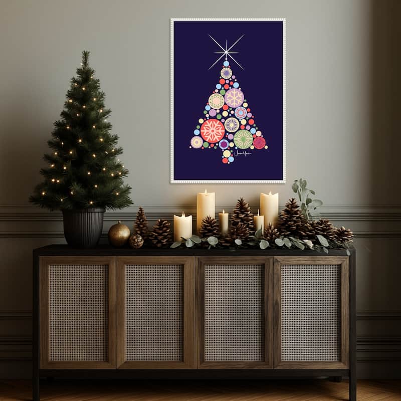 Ornament Christmas Tree Night by Jemma Morris (23 x 33 in.), Framed Canvas Wall Art Print - Sylvie Beaded White
