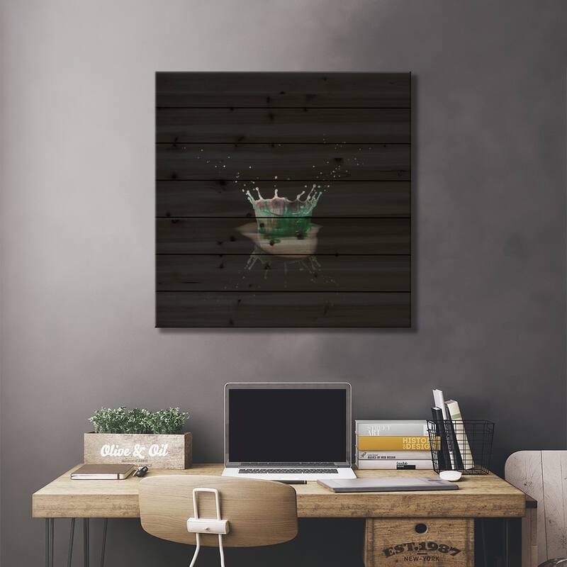 Green Crown Print On Wood by Andreas Stridsberg - Multi-Color