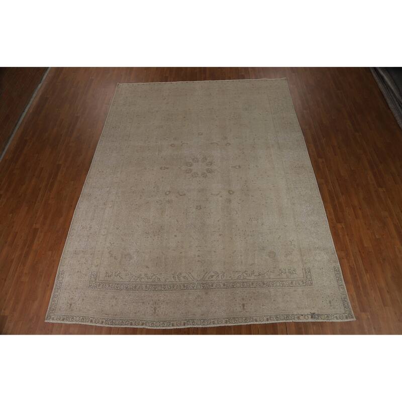 Distressed Tabriz Persian Vintage Rug Hand-Knotted Wool Carpet - 9'11" x 12'9"