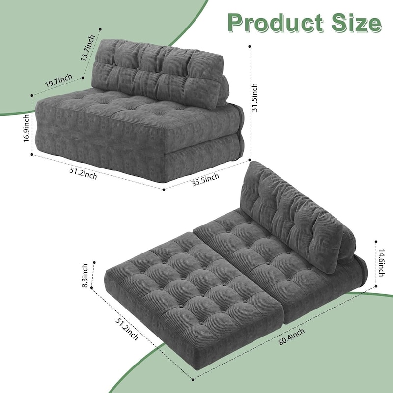 Portable Full Floor Folding Sofa Bed, Convertible Sleeper Chair for Living Room