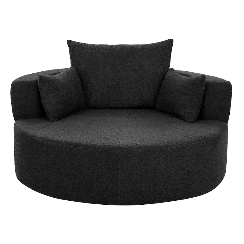 Roomfitters Swivel Barrel Chair with 3 Removable Pillows, Round Accent Chair for Living Room, Bedroom or Office, Black