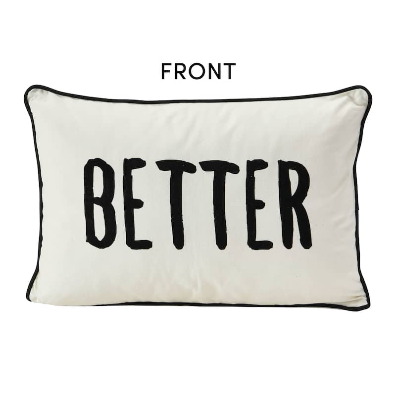 Two-Sided Cotton Lumbar Pillow with Applique "Better/Together", Cream Color & Black