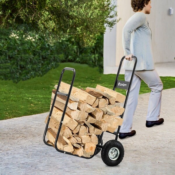 Firewood Cart 220LBS with Large Wheels Fireplace Log Rolling