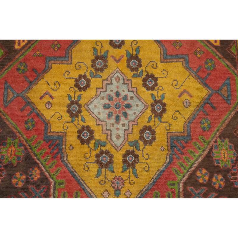 Hand Knotted Oriental 100% Wool Carpet Traditional Geometric Oranges & Rust Ardebil Runner Rug - 13' 9'' X 3' 11''