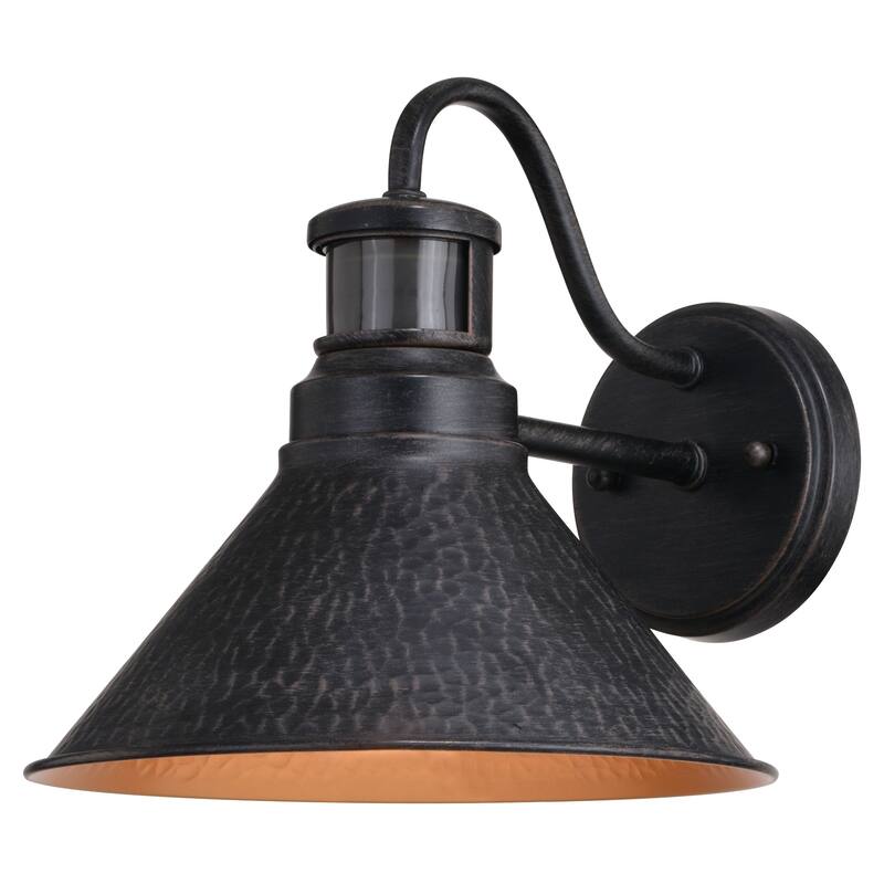Outland Hammered Metal Rustic Bronze Motion Sensor Dusk to Dawn Outdoor Wall Light