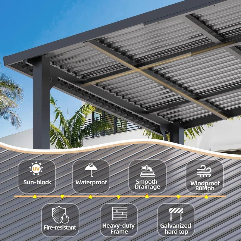 AECOJOY Hardtop Gazebo Outdoor Metal Lean to Pergola Galvanized Steel Roof