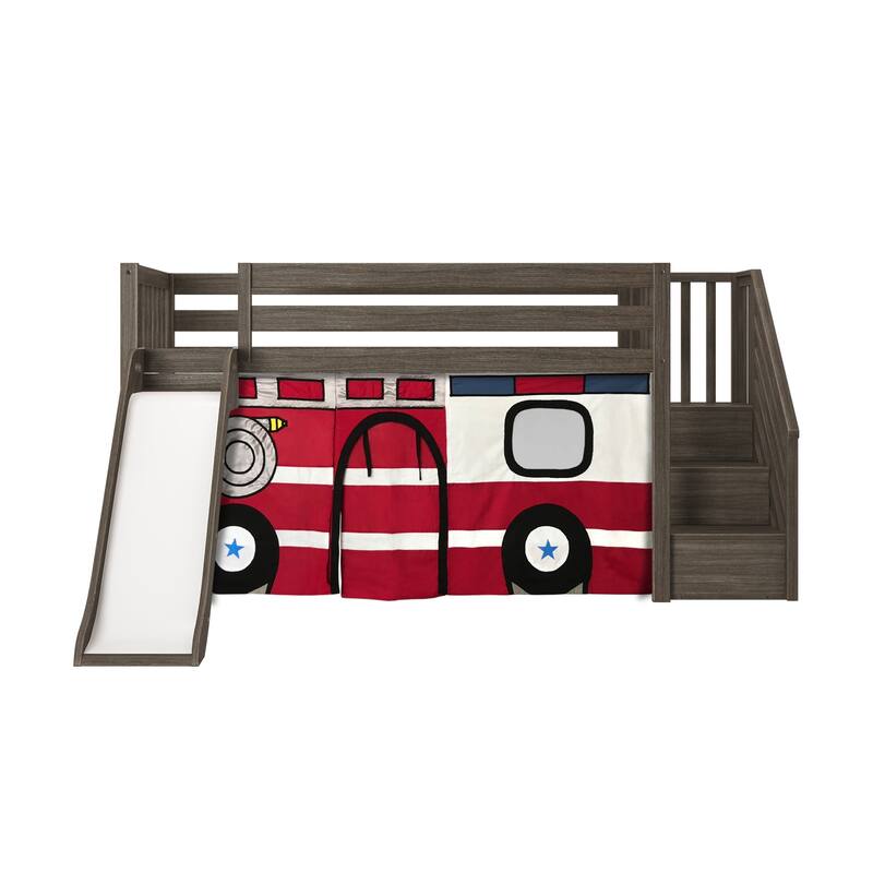 Max and Lily Classic Twin Low Loft with Stairs, Easy Slide and Curtain