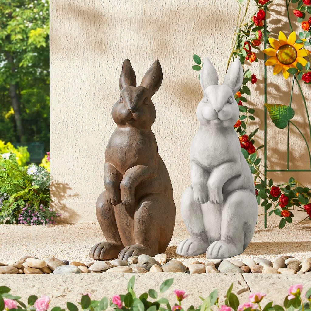 Glitzhome MGO Standing Rabbit Garden Yard Statue Easter Bunny Figurines