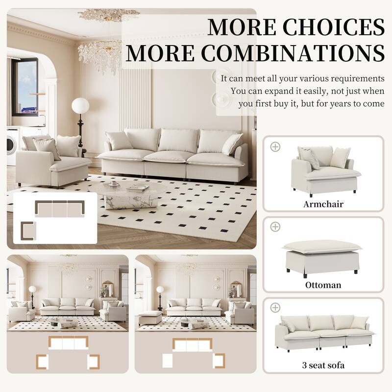 Oversized Single Sleeper Armchair,Chenille Lazy Chaise Lounge wOttoman