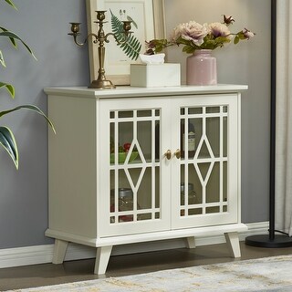 Classic White Storage Cabinet with Tempered Glass Doors, Adjustable ...