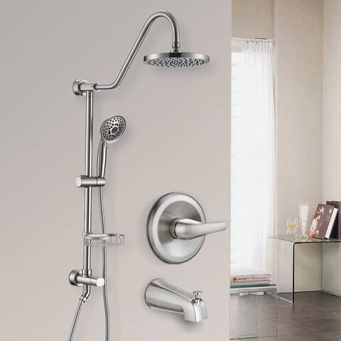 Wall Mounted Tub And Shower Faucet With Handheld Shower 8 Inch Shower Head Combo Set Exposed Pipe Shower System Brushed Nickel